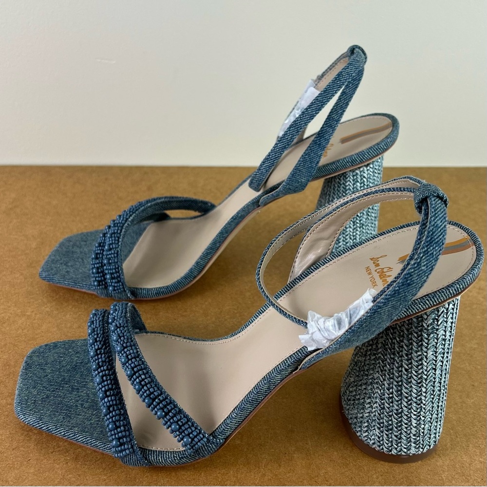 NEW SAM EDELMAN BLUE BEADED SANDALS - Picture 7 of 12